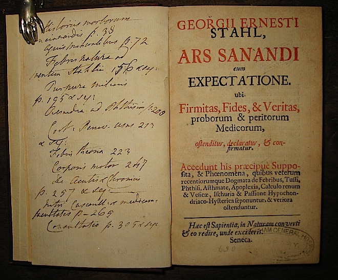 Georgius Ernestus Stahl Ars sanandi cum expectatione ubi Firmitas,Fides & Veritas, proborum & peritorum Medicorum, ostenditur, declaratur & confirmatur... [1730] [Paris] [apud Fr. Horth-hemels]